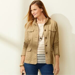 Talbots Band Collar Chore Jacket Tan size Small